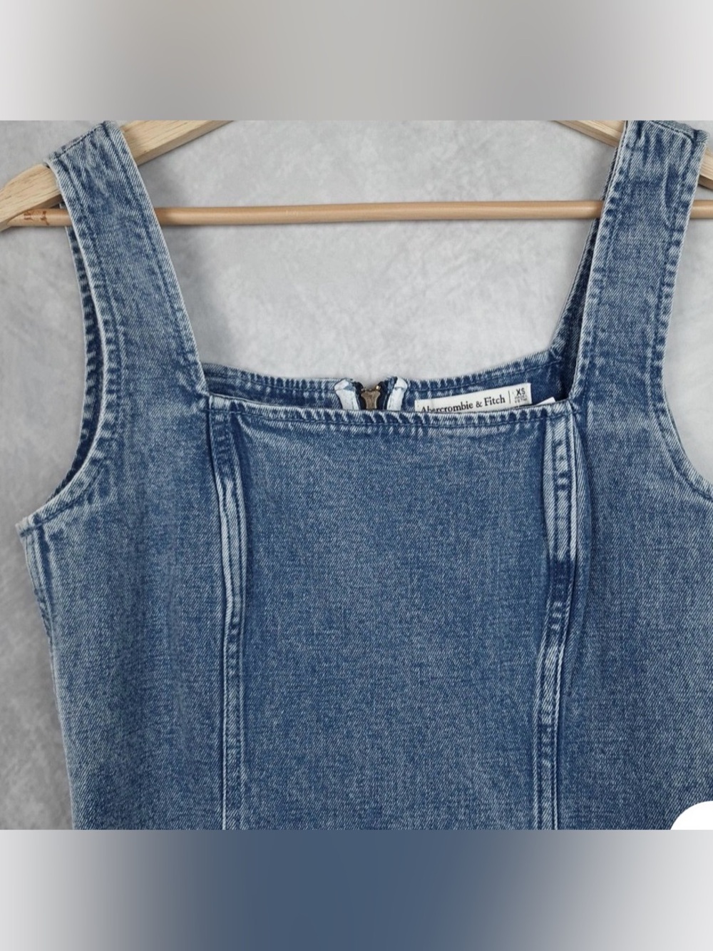 Abercrombie & Fitch Dress Womens XL Blue Denim Colomn Bodycon Midi Square Neck - Picture 11 of 13